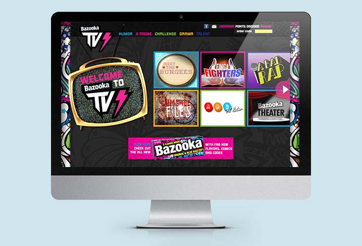 A computer screen with the bazooka tv website on it.