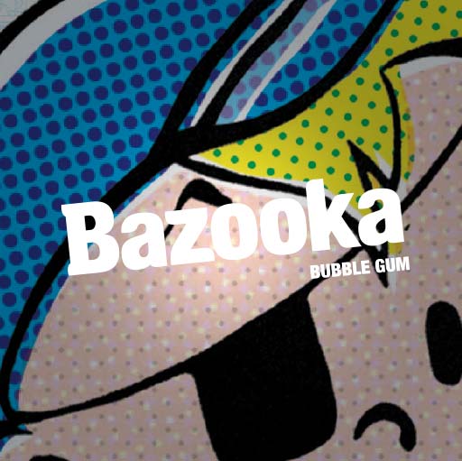 A close up of the bazooka bubble gum logo.