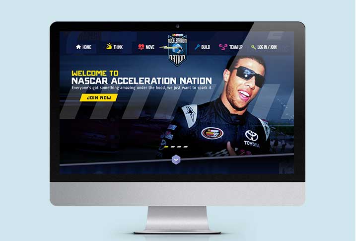 A computer screen with the nascar acceleration nation website on it.
