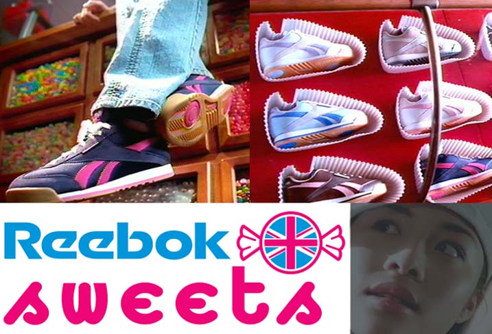 A collage of photos with the reebok logo and several shoes.