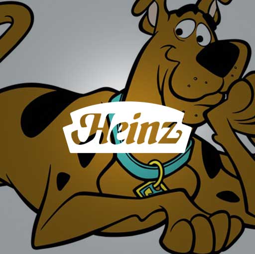 A cartoon of scooby doo with the name " heinz ".