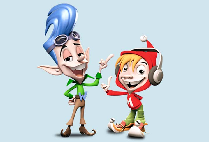Two cartoon characters are standing next to each other.