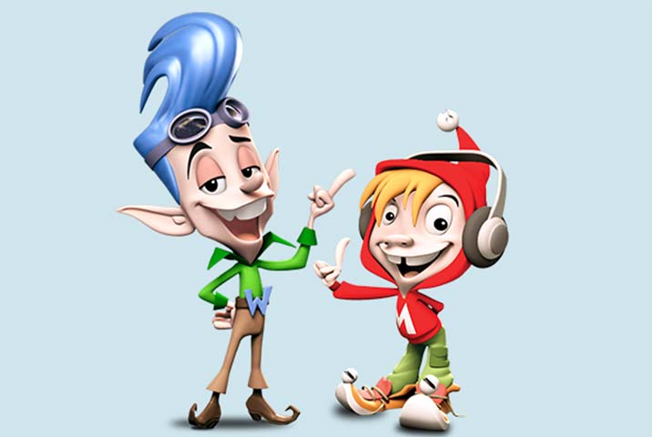 Two cartoon characters are posing for a picture.