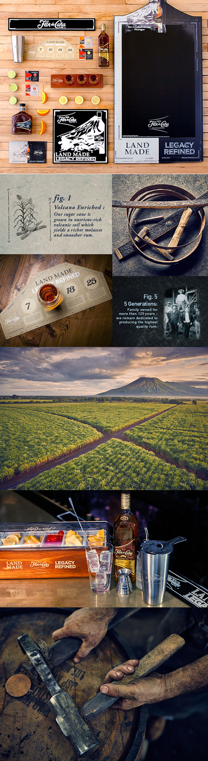 A collage of photos with a field and a mountain in the background.